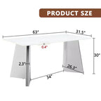 Table de salle à manger/cuisine moderne de 63 po, table à hauteur de comptoir avec imitation marbre et base incurvée pour 6 personnes