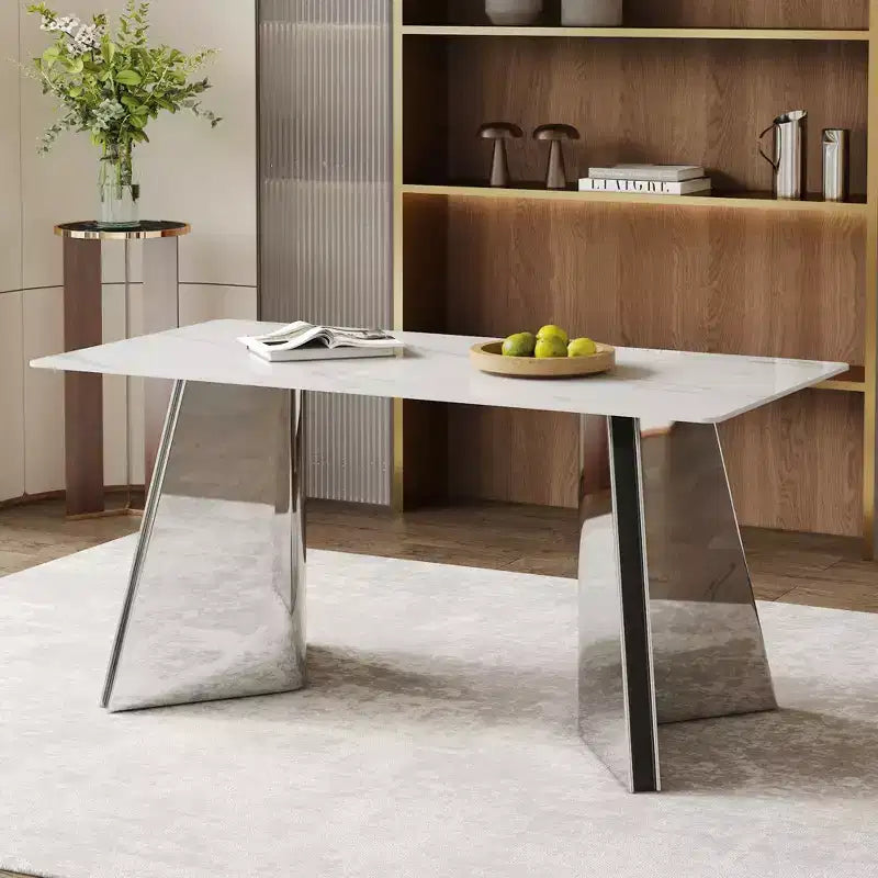 Table de salle à manger/cuisine moderne de 63 po, table à hauteur de comptoir avec imitation marbre et base incurvée pour 6 personnes