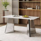 Table de salle à manger/cuisine moderne de 63 po, table à hauteur de comptoir avec imitation marbre et base incurvée pour 6 personnes
