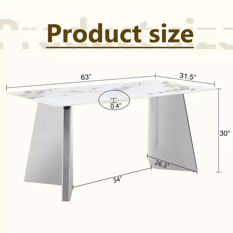 Table de salle à manger/cuisine moderne de 63 po, table à hauteur de comptoir avec imitation marbre et base incurvée pour 6 personnes