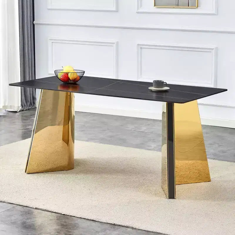 Table de salle à manger/cuisine moderne de 63 po, table à hauteur de comptoir avec imitation marbre et base incurvée pour 6 personnes