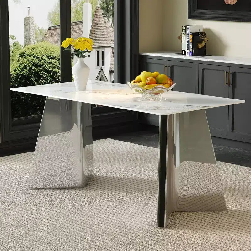 Table de salle à manger/cuisine moderne de 63 po, table à hauteur de comptoir avec imitation marbre et base incurvée pour 6 personnes