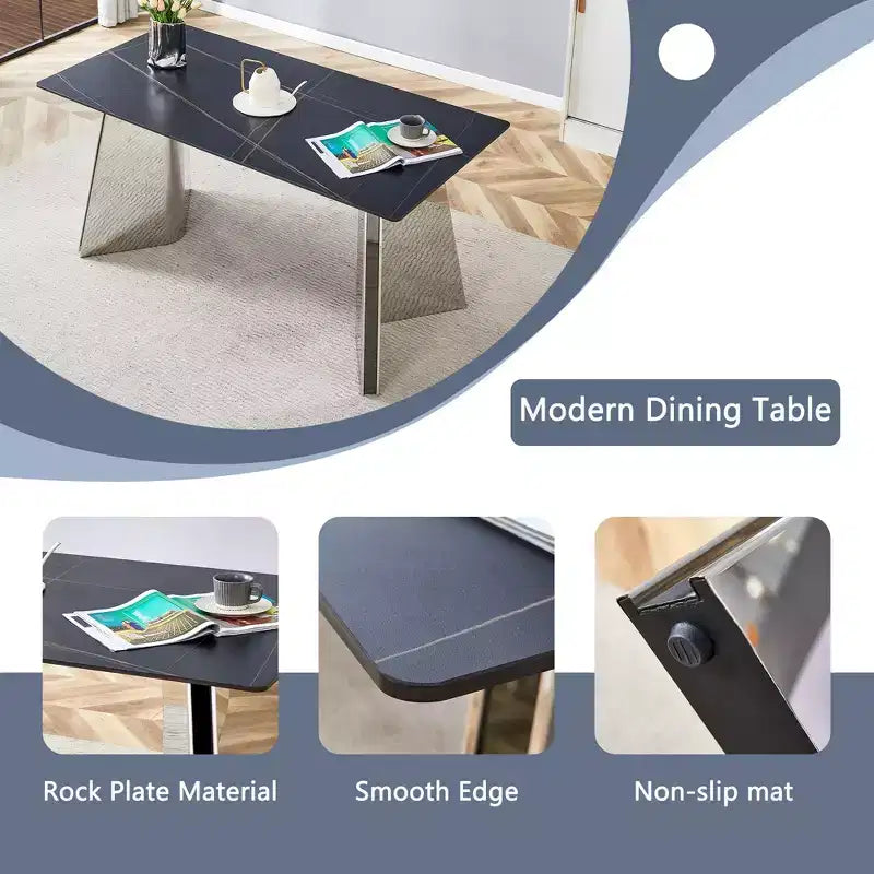 Table de salle à manger/cuisine moderne de 63 po, table à hauteur de comptoir avec imitation marbre et base incurvée pour 6 personnes