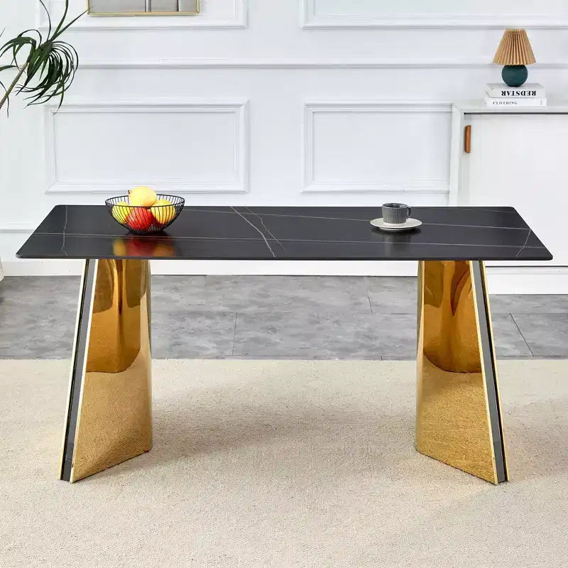 Table de salle à manger/cuisine moderne de 63 po, table à hauteur de comptoir avec imitation marbre et base incurvée pour 6 personnes