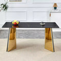 Table de salle à manger/cuisine moderne de 63 po, table à hauteur de comptoir avec imitation marbre et base incurvée pour 6 personnes