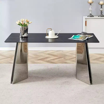 Okak 63 Modern Dining Table Kitchen Table, Counter Height Table with Imitation Marble and Curved Base for 6