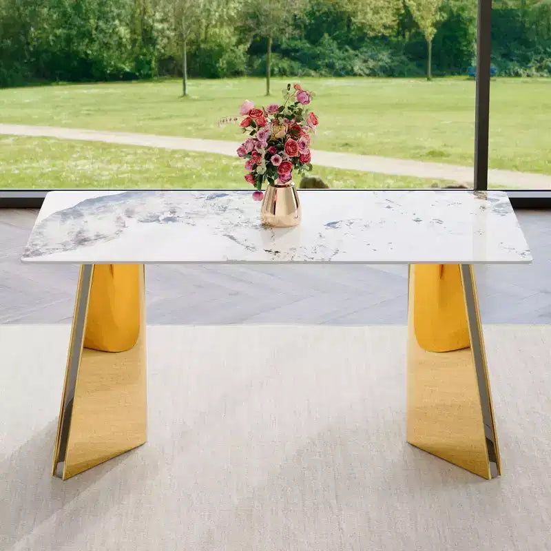 Table de salle à manger/cuisine moderne de 63 po, table à hauteur de comptoir avec imitation marbre et base incurvée pour 6 personnes