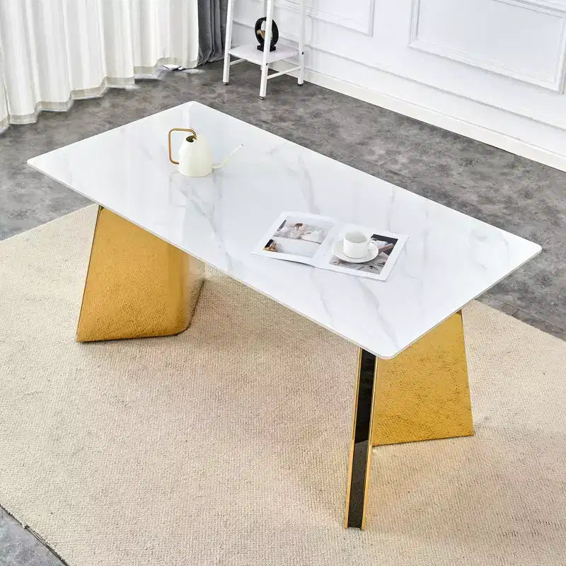 Table de salle à manger/cuisine moderne de 63 po, table à hauteur de comptoir avec imitation marbre et base incurvée pour 6 personnes
