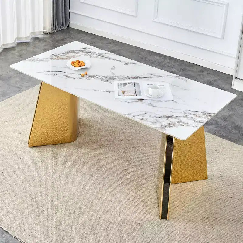 Table de salle à manger/cuisine moderne de 63 po, table à hauteur de comptoir avec imitation marbre et base incurvée pour 6 personnes