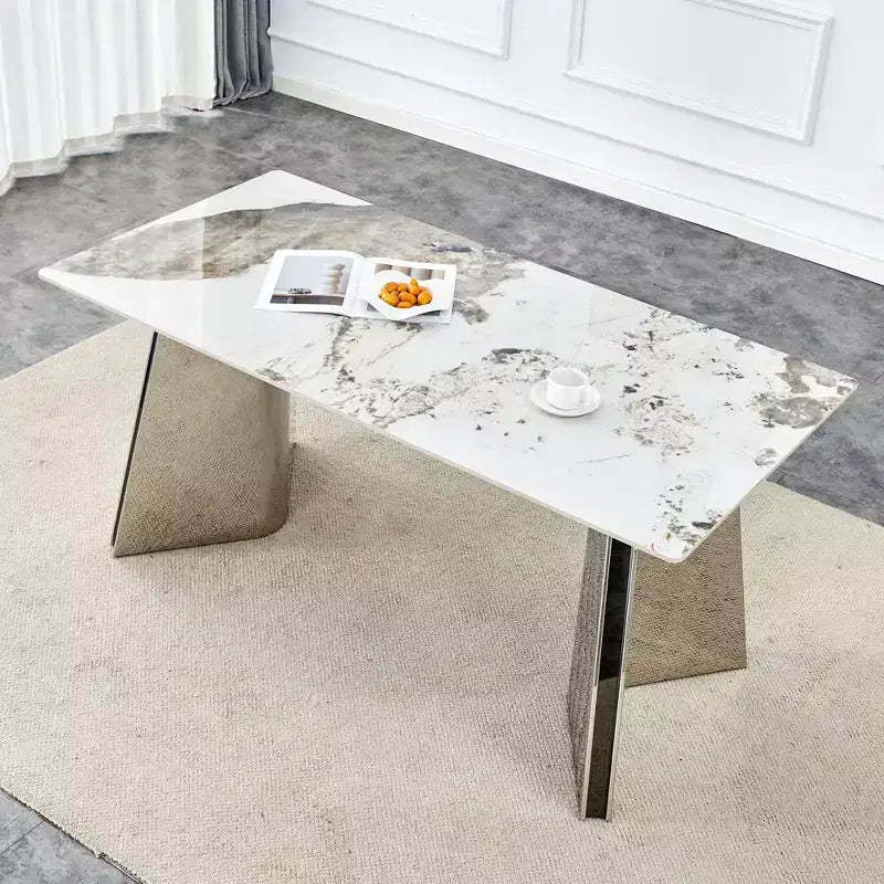 Table de salle à manger/cuisine moderne de 63 po, table à hauteur de comptoir avec imitation marbre et base incurvée pour 6 personnes