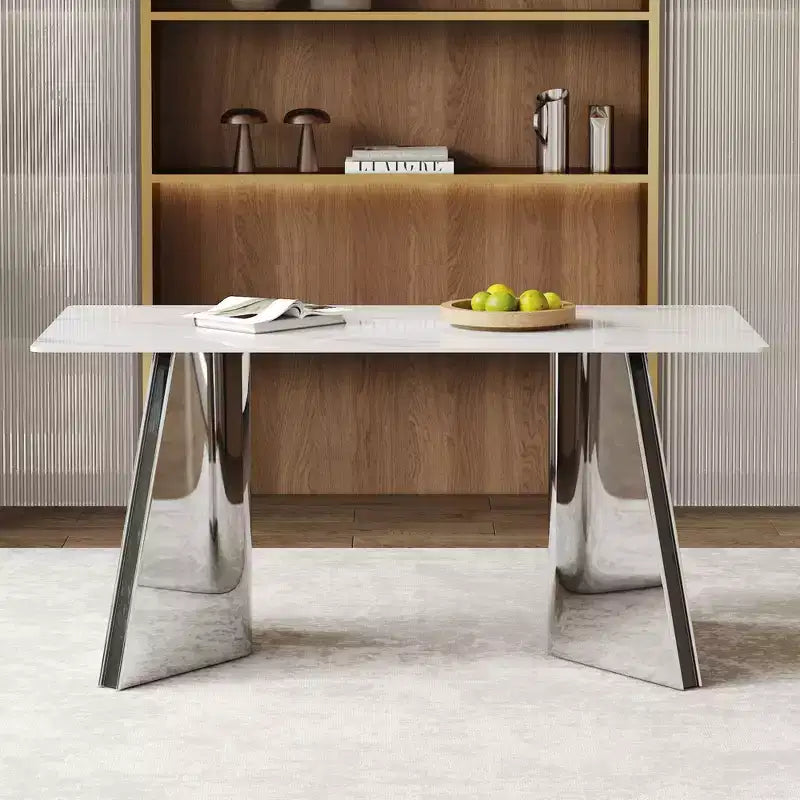 Table de salle à manger/cuisine moderne de 63 po, table à hauteur de comptoir avec imitation marbre et base incurvée pour 6 personnes