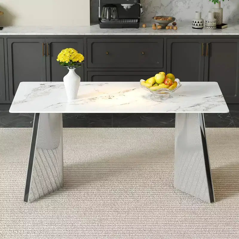 Table de salle à manger/cuisine moderne de 63 po, table à hauteur de comptoir avec imitation marbre et base incurvée pour 6 personnes