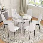 Table à manger ronde de 42 pouces, table de cuisine moderne avec pieds en MDF pour 4 personnes, pour salon, salle à manger, blanc