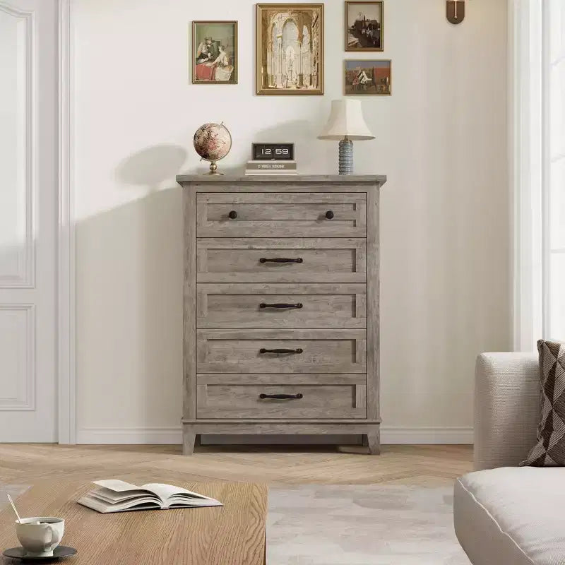 Commode à 5 tiroirs pour chambre, commode verticale de 104,9 cm de hauteur avec grand espace de rangement, commode de placard autonome en bois pour chambre, salon