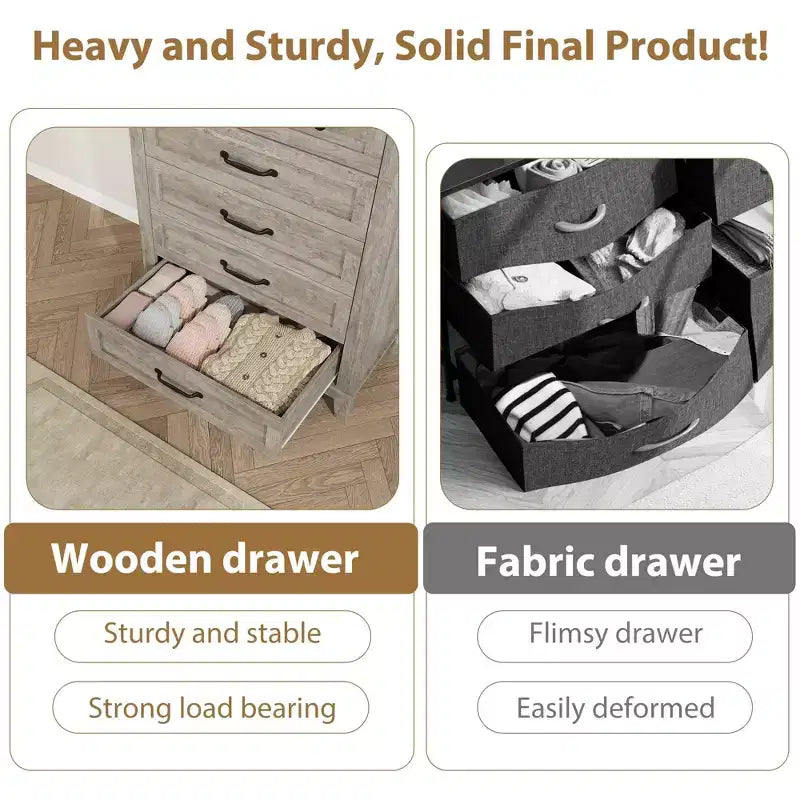 Commode à 5 tiroirs pour chambre, commode verticale de 104,9 cm de hauteur avec grand espace de rangement, commode de placard autonome en bois pour chambre, salon