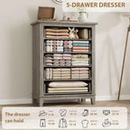 Commode à 5 tiroirs pour chambre, commode verticale de 104,9 cm de hauteur avec grand espace de rangement, commode de placard autonome en bois pour chambre, salon