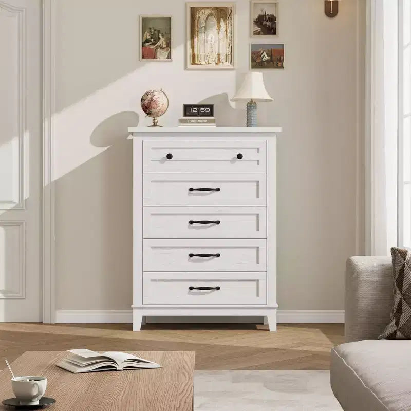 Commode à 5 tiroirs pour chambre, commode verticale de 104,9 cm de hauteur avec grand espace de rangement, commode de placard autonome en bois pour chambre, salon