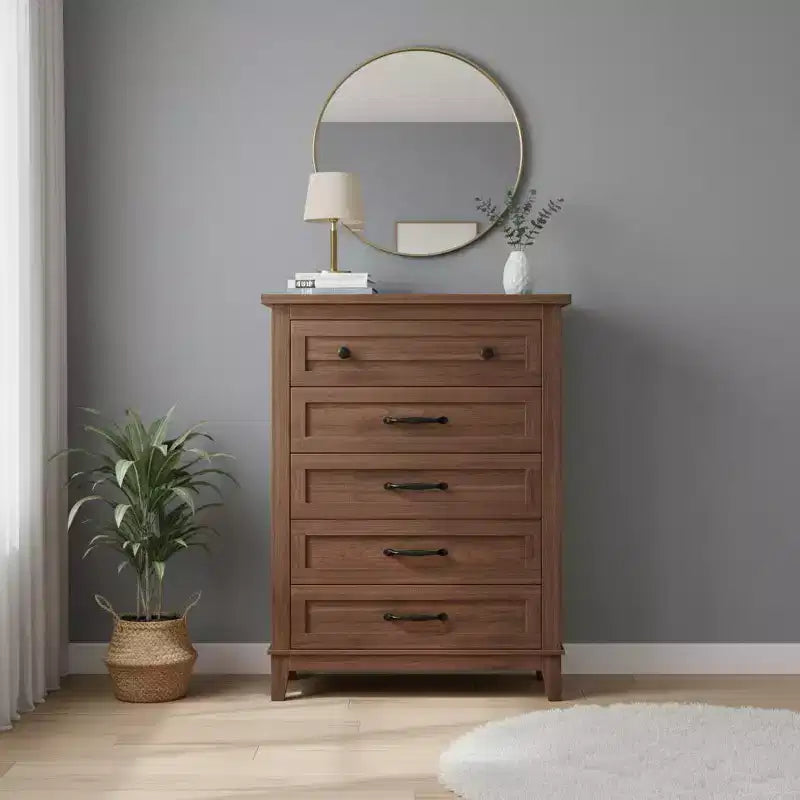 Commode à 5 tiroirs pour chambre, commode verticale de 104,9 cm de hauteur avec grand espace de rangement, commode de placard autonome en bois pour chambre, salon
