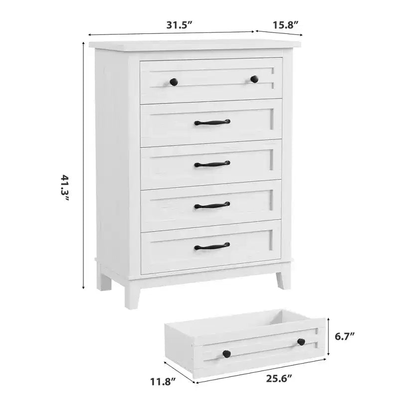 Commode à 5 tiroirs pour chambre, commode verticale de 104,9 cm de hauteur avec grand espace de rangement, commode de placard autonome en bois pour chambre, salon