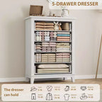 Commode à 5 tiroirs pour chambre, commode verticale de 104,9 cm de hauteur avec grand espace de rangement, commode de placard autonome en bois pour chambre, salon