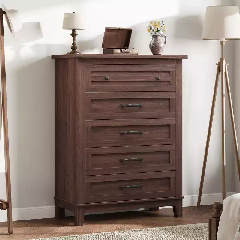 Commode à 5 tiroirs pour chambre, commode verticale de 104,9 cm de hauteur avec grand espace de rangement, commode de placard autonome en bois pour chambre, salon