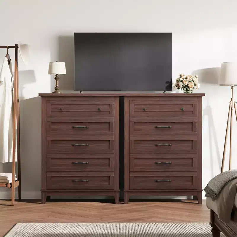 Commode à 5 tiroirs pour chambre, commode verticale de 104,9 cm de hauteur avec grand espace de rangement, commode de placard autonome en bois pour chambre, salon