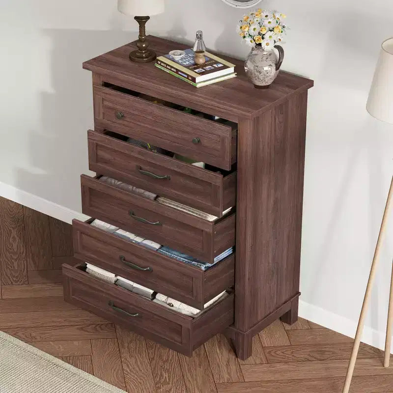 Commode à 5 tiroirs pour chambre, commode verticale de 104,9 cm de hauteur avec grand espace de rangement, commode de placard autonome en bois pour chambre, salon