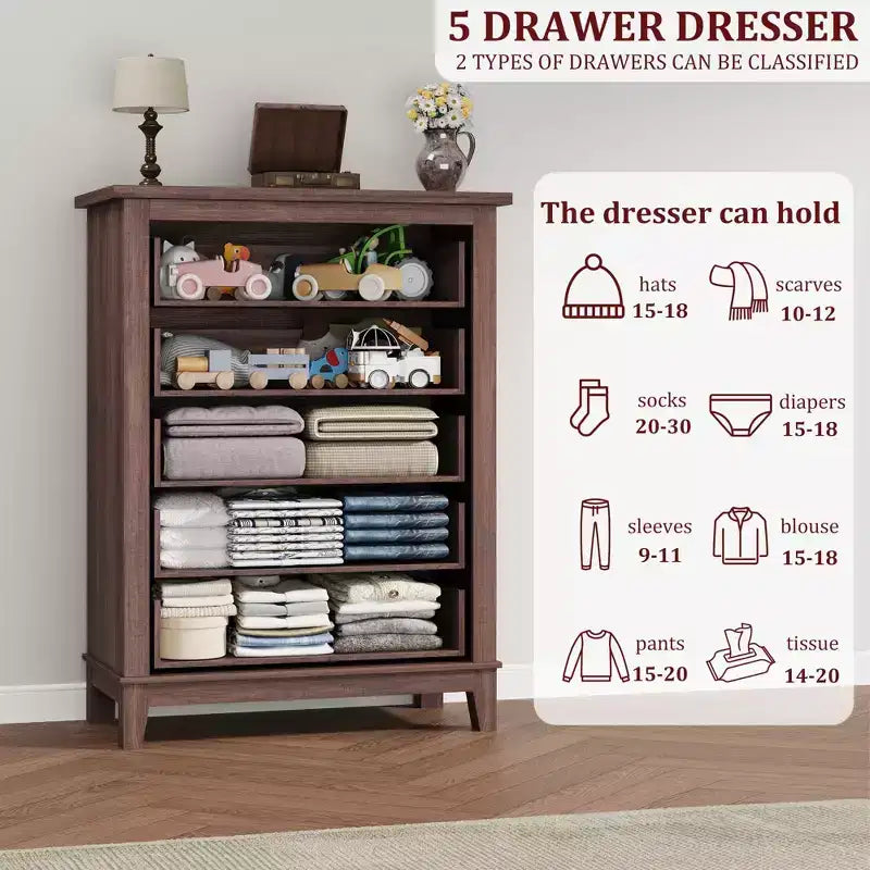 Commode à 5 tiroirs pour chambre, commode verticale de 104,9 cm de hauteur avec grand espace de rangement, commode de placard autonome en bois pour chambre, salon
