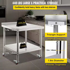 Table de préparation en acier inoxydable, 30 x 24 x 35 pouces, capacité de charge de 440 lb, plan de travail métallique robuste, argent