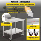 Table de préparation en acier inoxydable, 30 x 24 x 35 pouces, capacité de charge de 440 lb, plan de travail métallique robuste, argent