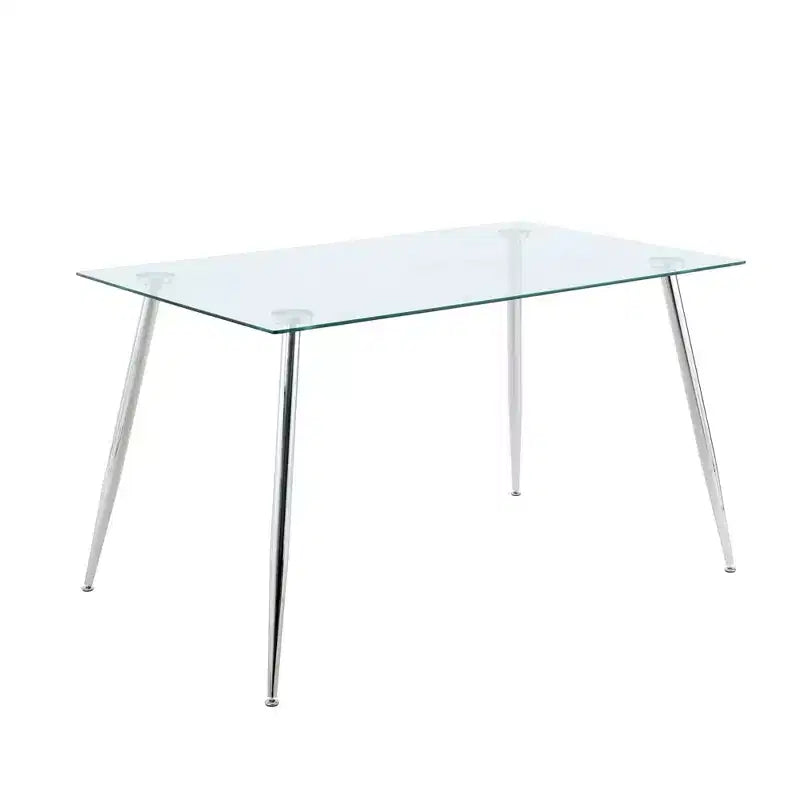Table à manger rectangulaire avec plateau en verre trempé et pieds en métal Table à manger moderne pour salle à manger
