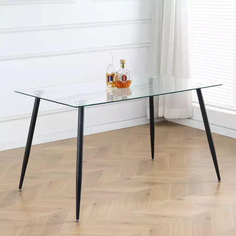 Table à manger rectangulaire avec plateau en verre trempé et pieds en métal Table à manger moderne pour salle à manger