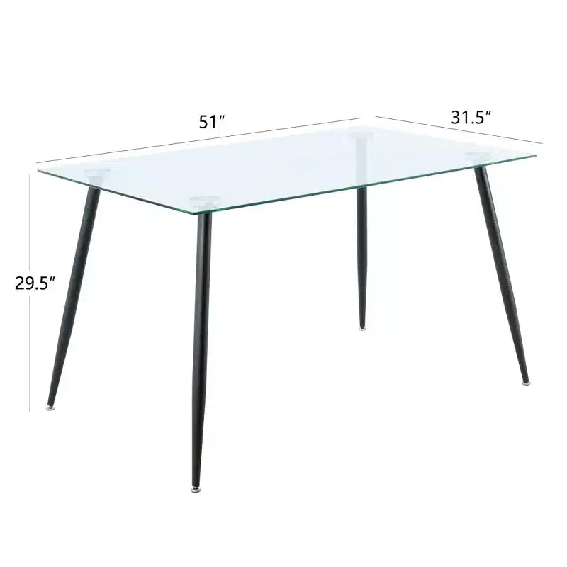 Table à manger rectangulaire avec plateau en verre trempé et pieds en métal Table à manger moderne pour salle à manger