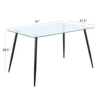 Table à manger rectangulaire avec plateau en verre trempé et pieds en métal Table à manger moderne pour salle à manger
