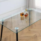 Table à manger rectangulaire avec plateau en verre trempé et pieds en métal Table à manger moderne pour salle à manger
