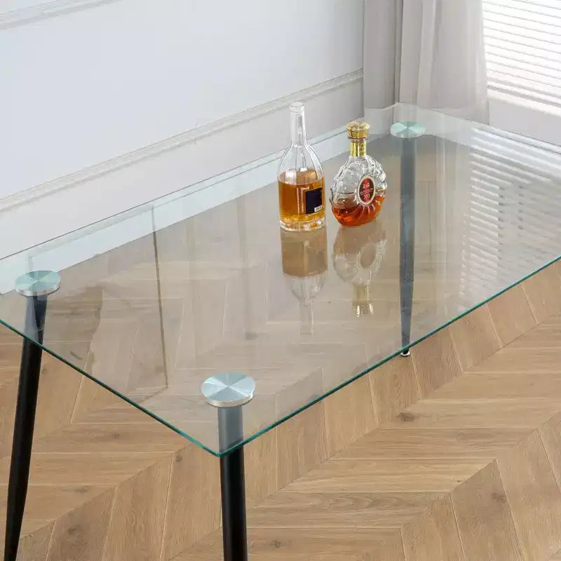 Table à manger rectangulaire avec plateau en verre trempé et pieds en métal Table à manger moderne pour salle à manger