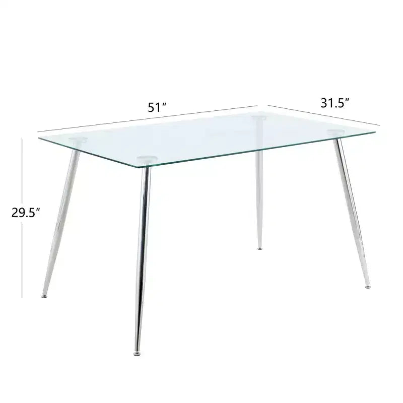 Table à manger rectangulaire avec plateau en verre trempé et pieds en métal Table à manger moderne pour salle à manger