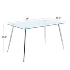 Table à manger rectangulaire avec plateau en verre trempé et pieds en métal Table à manger moderne pour salle à manger