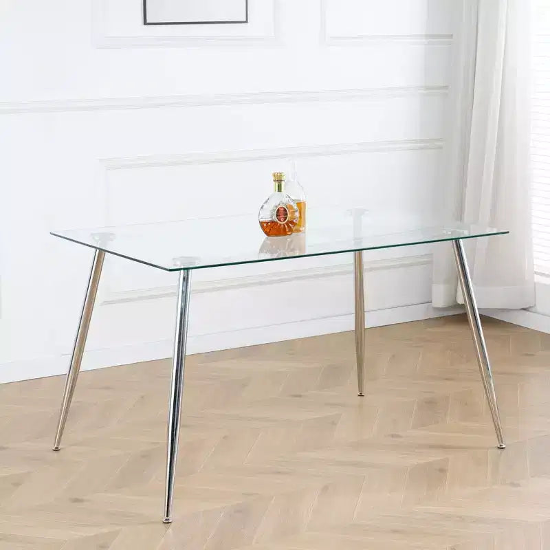 Table à manger rectangulaire avec plateau en verre trempé et pieds en métal Table à manger moderne pour salle à manger
