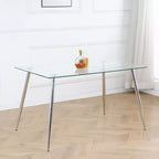 Table à manger rectangulaire avec plateau en verre trempé et pieds en métal Table à manger moderne pour salle à manger