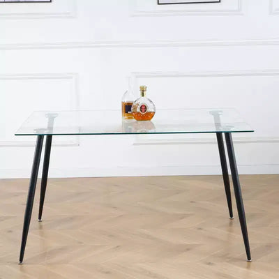 Okak Rectangle Dining Table with Tempered Glass and Metal Legs Modern Dining Table for Dining Room