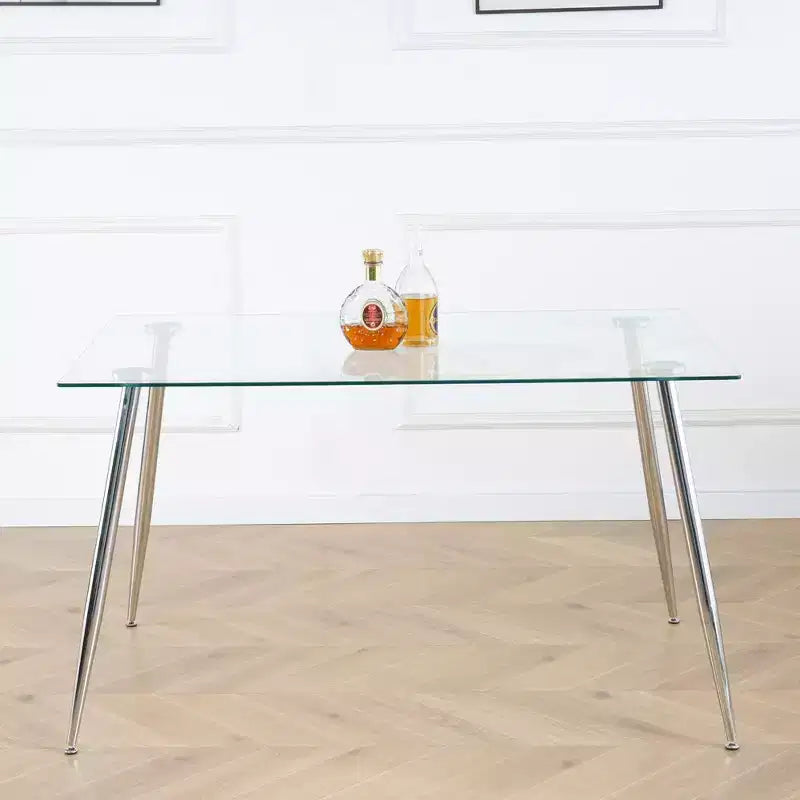 Table à manger rectangulaire avec plateau en verre trempé et pieds en métal Table à manger moderne pour salle à manger