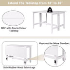 Table de salle à manger rectangulaire extensible de style ferme avec rallonge de 45 cm, table de cuisine pour 4 personnes, peu encombrante, blanche