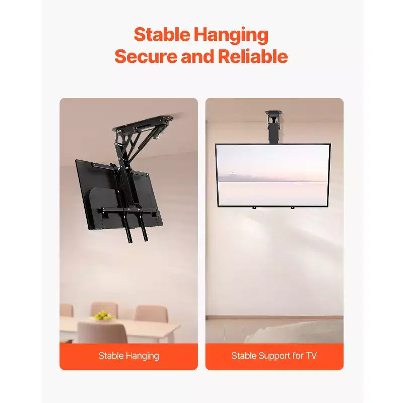 Support TV de plafond motorisé, support mural TV pour téléviseur de 32 à 65 pouces, support TV de plafond électrique réglable, support TV rabattable motorisé, noir