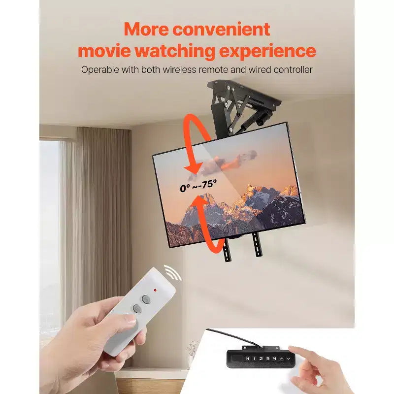 Support TV de plafond motorisé, support mural TV pour téléviseur de 32 à 65 pouces, support TV de plafond électrique réglable, support TV rabattable motorisé, noir