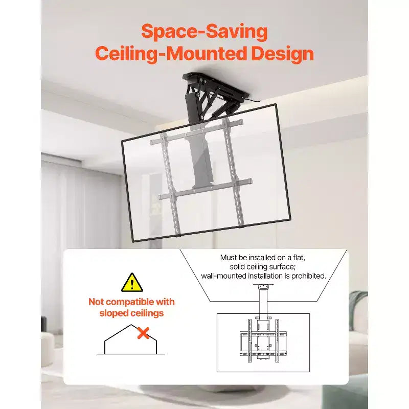 Support TV de plafond motorisé, support mural TV pour téléviseur de 32 à 65 pouces, support TV de plafond électrique réglable, support TV rabattable motorisé, noir