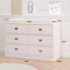 Commode de chambre d'enfant à 6 tiroirs avec table à langer - Commode avec barres de sécurité et plateau imperméable