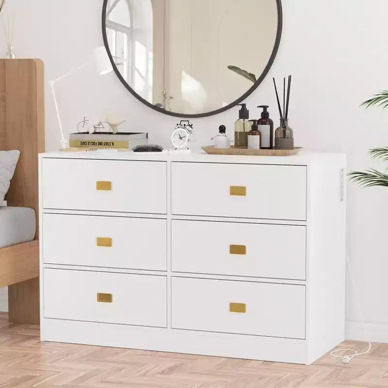 Commode de chambre d'enfant à 6 tiroirs avec table à langer - Commode avec barres de sécurité et plateau imperméable