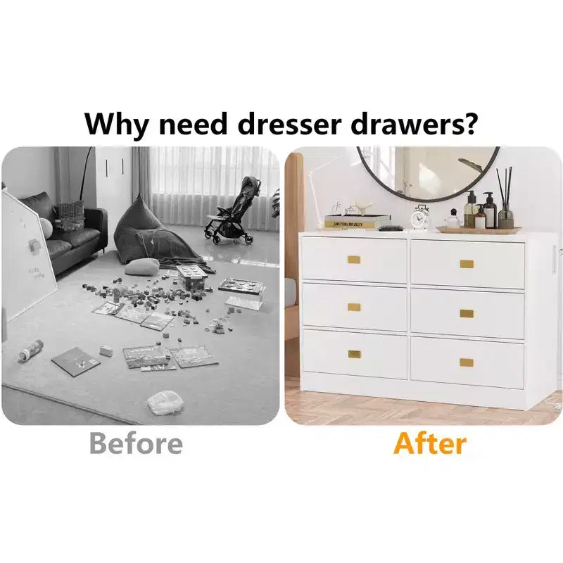 Commode de chambre d'enfant à 6 tiroirs avec table à langer - Commode avec barres de sécurité et plateau imperméable