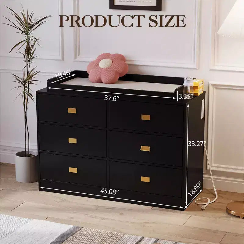 Commode de chambre d'enfant à 6 tiroirs avec table à langer - Commode avec barres de sécurité et plateau imperméable